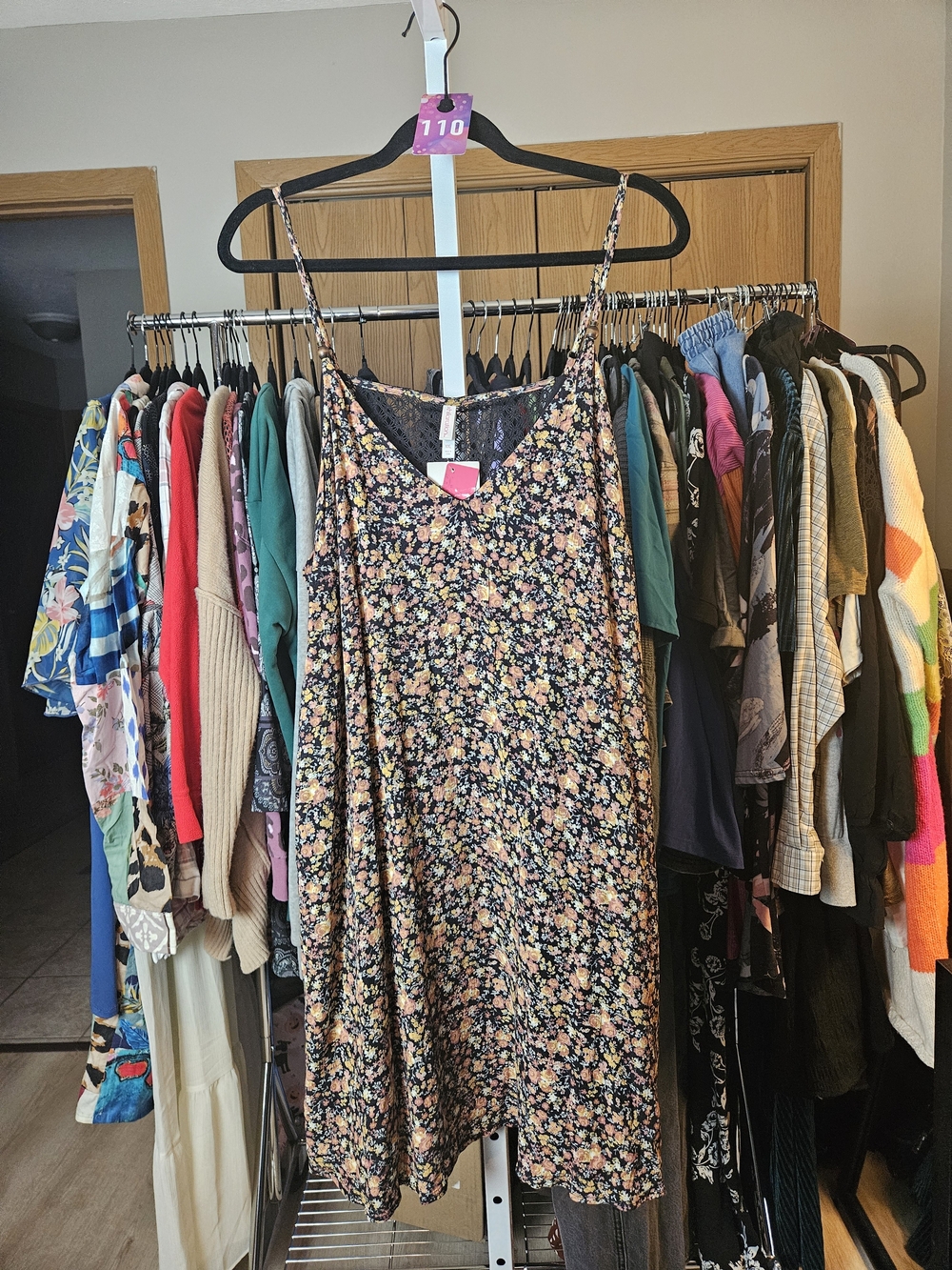 Xhilaration Black Dress with Pink & Yellow Floral Print